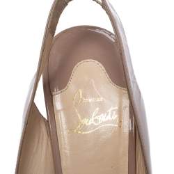 Pre Owned Christian Louboutin Beige Patent Leather Peep Toe Marpoil Sanzep Wedge Sandals Size 38