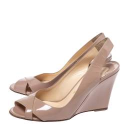 Pre Owned Christian Louboutin Beige Patent Leather Peep Toe Marpoil Sanzep Wedge Sandals Size 38