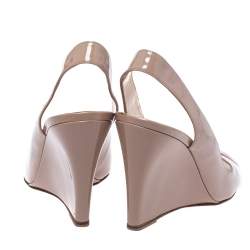 Pre Owned Christian Louboutin Beige Patent Leather Peep Toe Marpoil Sanzep Wedge Sandals Size 38