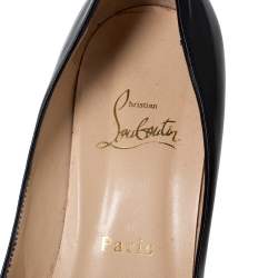 Pre Owned Christian Louboutin Black Leather Flo Peep Toe Pumps Size 38.5