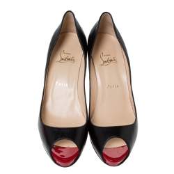 Pre Owned Christian Louboutin Black Leather Flo Peep Toe Pumps Size 38.5