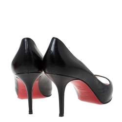 Pre Owned Christian Louboutin Black Leather Flo Peep Toe Pumps Size 38.5
