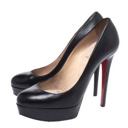 Pre Owned Christian Louboutin Black Leather Bianca Platform Pumps Size 37