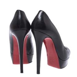 Pre Owned Christian Louboutin Black Leather Bianca Platform Pumps Size 37