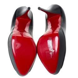 Pre Owned Christian Louboutin Black Leather Lady Peep Toe Platform Pumps Size 41