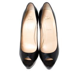 Pre Owned Christian Louboutin Black Leather Lady Peep Toe Platform Pumps Size 41