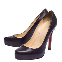 Pre Owned Christian Louboutin Dark Plum Leather Zipper Heel Platform Pumps Size 36.5