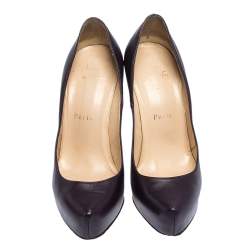 Pre Owned Christian Louboutin Dark Plum Leather Zipper Heel Platform Pumps Size 36.5