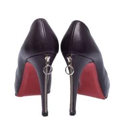 Pre Owned Christian Louboutin Dark Plum Leather Zipper Heel Platform Pumps Size 36.5