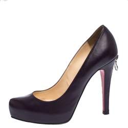 Pre Owned Christian Louboutin Dark Plum Leather Zipper Heel Platform Pumps Size 36.5