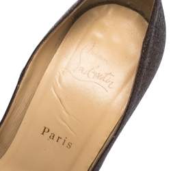 Pre Owned Christian Louboutin Bronze Glitter Bambou Peep Toe Platform Pumps Size 37.5