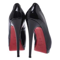 مملوكة مسبقًا Christian Louboutin Black Patent Leather Palais Royal Peep Toe Platform Pumps Size 38.5