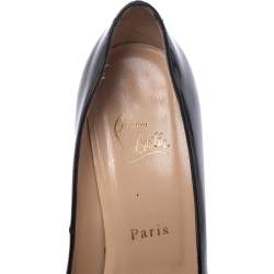 مملوكة مسبقًا Christian Louboutin Black Patent Leather Palais Royal Peep Toe Platform Pumps Size 38.5