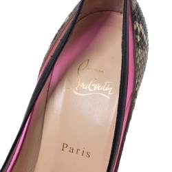 Pre Owned Christian Louboutin Beige/Black Python/Leather and PVC Paulina Pointed Toe Pumps Size 39