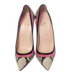 Pre Owned Christian Louboutin Beige/Black Python/Leather and PVC Paulina Pointed Toe Pumps Size 39