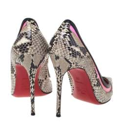 Pre Owned Christian Louboutin Beige/Black Python/Leather and PVC Paulina Pointed Toe Pumps Size 39