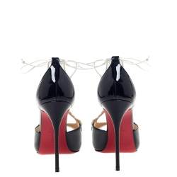 مملوكة مسبقًا صندل كريستيان لوبوتان أوبريسيما جلد لامع أبيض/ أسود مقاس 36.5