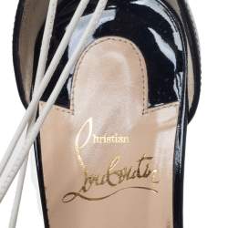 مملوكة مسبقًا صندل كريستيان لوبوتان أوبريسيما جلد لامع أبيض/ أسود مقاس 36.5