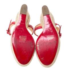 Pre Owned صندل إسبادريل كريستيان لوبوتان كعب روكي سباشيكا جلد لامع ثلاثي اللون  مقاس 37