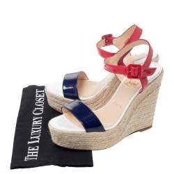 Pre Owned صندل إسبادريل كريستيان لوبوتان كعب روكي سباشيكا جلد لامع ثلاثي اللون  مقاس 37