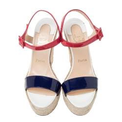 Pre Owned صندل إسبادريل كريستيان لوبوتان كعب روكي سباشيكا جلد لامع ثلاثي اللون  مقاس 37