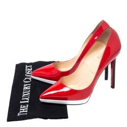 Pre Owned Christian Louboutin Cherry Red/White Patent Leather Decollete Platform Pointed Toe Pumps Size 36.5