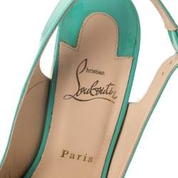 Christian Louboutin Florescent Green Patent Leather Une Plume Peep Toe Slingback Cork Wedges Size 38.5