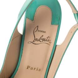 مملوكة مسبقًا Christian Louboutin Florescent Green Patent Leather Une Plume Peep Toe Slingback Cork Wedges Size 38.5
