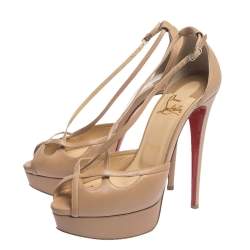 مملوكة مسبقًا Christian Louboutin Beige Leather Strappy Platform Sandals Size 38.5