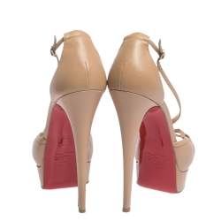 مملوكة مسبقًا Christian Louboutin Beige Leather Strappy Platform Sandals Size 38.5