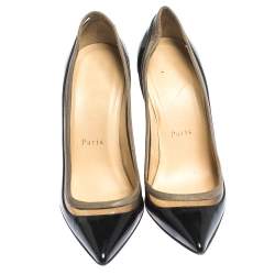 Christian Louboutin Black Patent Leather and PVC Paulina Pointed Toe Pumps Size 36.5