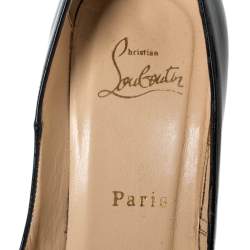 Pre Owned Christian Louboutin Black Patent Leather Lady Peep Toe Platform Pumps Size 37