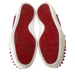 Pre Owned Christian Louboutin Multicolor Satin And Patent Leather Louis Junior Spikes Sneakers Size 39