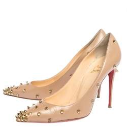 Pre Owned Christian Louboutin Beige Leather Degraspike Pointed Toe Pumps Size 40.5