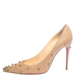 Pre Owned Christian Louboutin Beige Leather Degraspike Pointed Toe Pumps Size 40.5