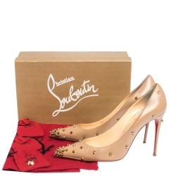Pre Owned Christian Louboutin Beige Leather Degraspike Pointed Toe Pumps Size 40.5