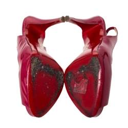 Pre Owned Christian Louboutin Pink Patent Leather Private Number Peep Toe Slingback Sandals Size 38.5