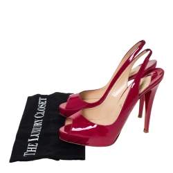 Pre Owned Christian Louboutin Pink Patent Leather Private Number Peep Toe Slingback Sandals Size 38.5