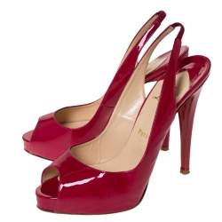 Pre Owned Christian Louboutin Pink Patent Leather Private Number Peep Toe Slingback Sandals Size 38.5