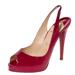 Pre Owned Christian Louboutin Pink Patent Leather Private Number Peep Toe Slingback Sandals Size 38.5