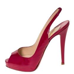 Pre Owned Christian Louboutin Pink Patent Leather Private Number Peep Toe Slingback Sandals Size 38.5