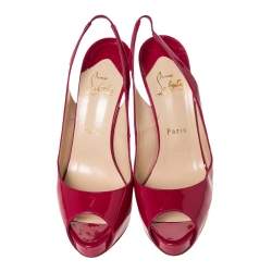 Pre Owned Christian Louboutin Pink Patent Leather Private Number Peep Toe Slingback Sandals Size 38.5