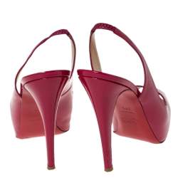 Pre Owned Christian Louboutin Pink Patent Leather Private Number Peep Toe Slingback Sandals Size 38.5