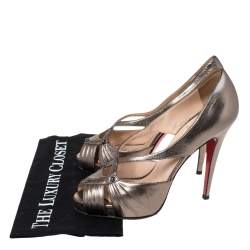 Pre Owned Christian Louboutin Bronze Leather Scissor Girl Peep Toe Pumps Size 39.5