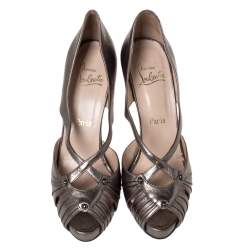 Pre Owned Christian Louboutin Bronze Leather Scissor Girl Peep Toe Pumps Size 39.5