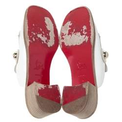 Pre Owned Christian Louboutin White Patent Leather Octavian Mula Mule Sandals Size 38