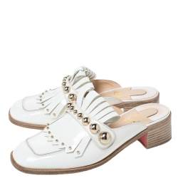 Pre Owned Christian Louboutin White Patent Leather Octavian Mula Mule Sandals Size 38