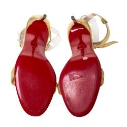 Pre Owned Christian Louboutin Gold Lizard Embossed Leather And PVC Jonatina Sandals Size 37.5