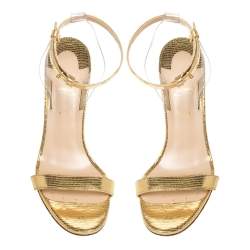 Pre Owned Christian Louboutin Gold Lizard Embossed Leather And PVC Jonatina Sandals Size 37.5