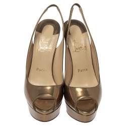 مملوكة مسبقًا Christian Louboutin Metallic Bronze Leather Lady Peep Toe Platform Slingback Sandals Size 37.5